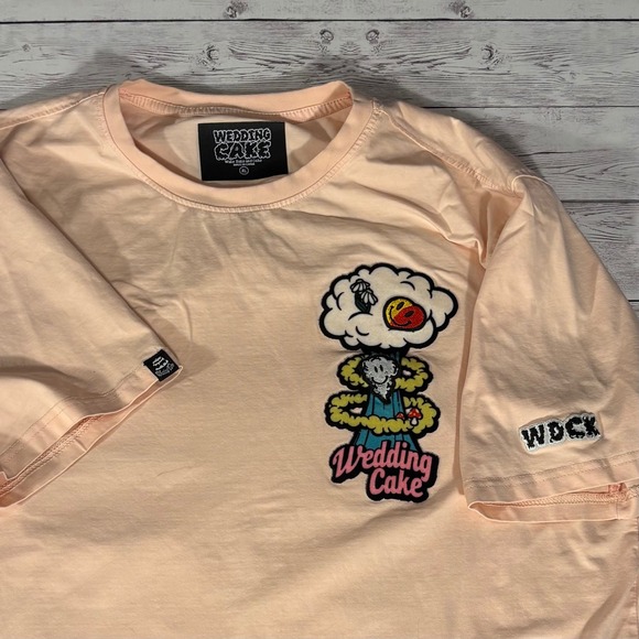 Wedding Cake Skull Graphic T-Shirt XL Peach Pink Graphic Tee - Picture 6 of 16